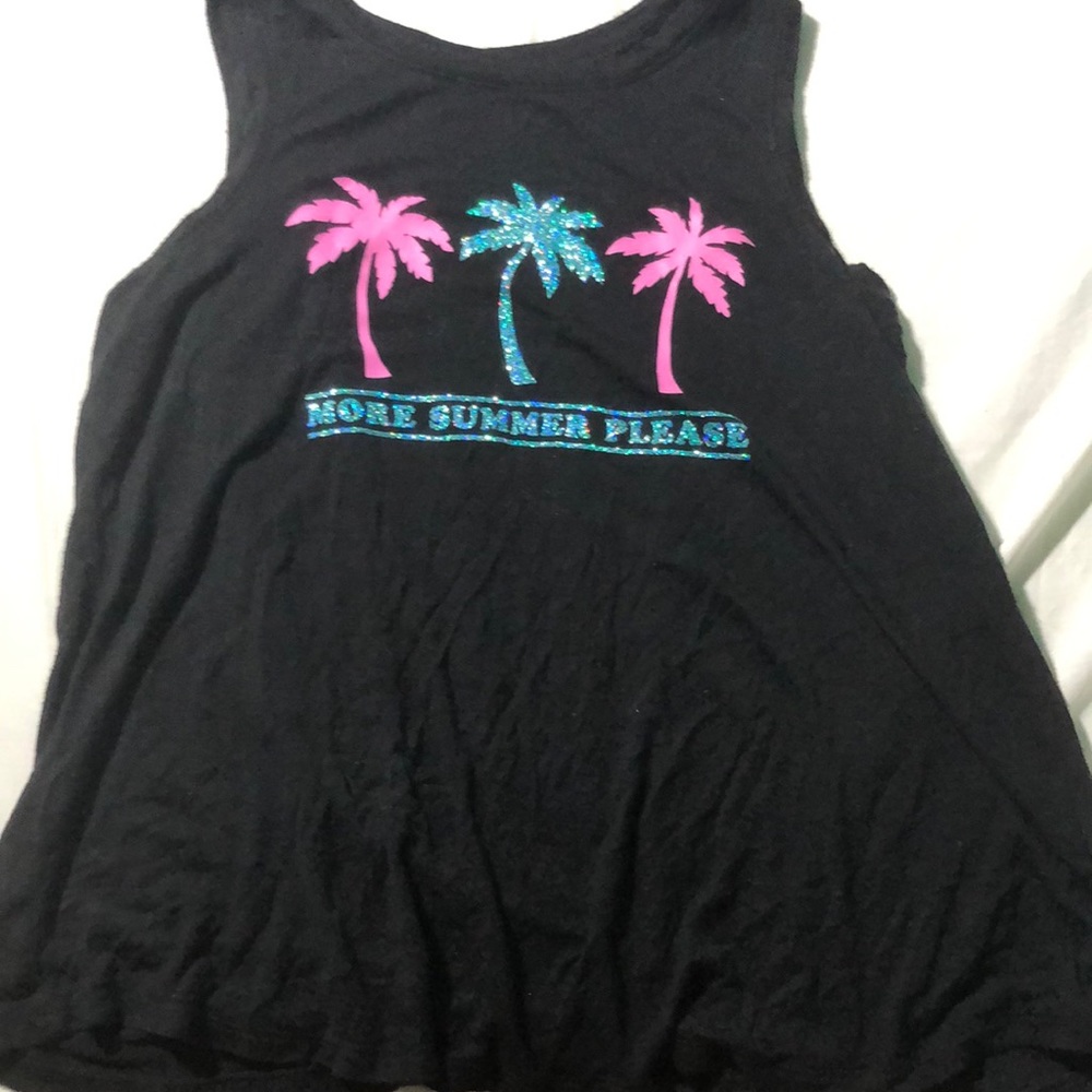 Black tank top with three plan trees size 10 from justice